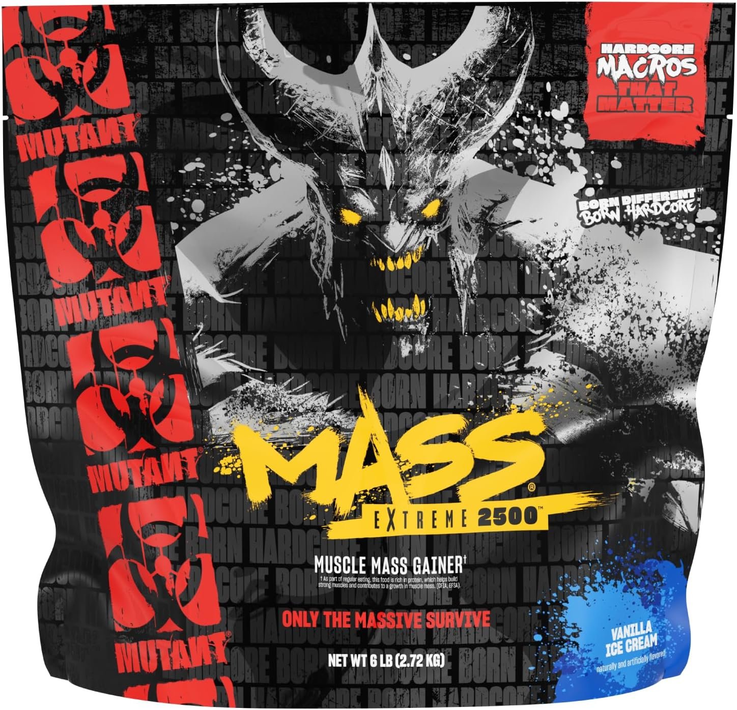 Mutant Mass Extreme Gainer, Whey Protein Powder, Vanilla Ice Cream, 6 lbs