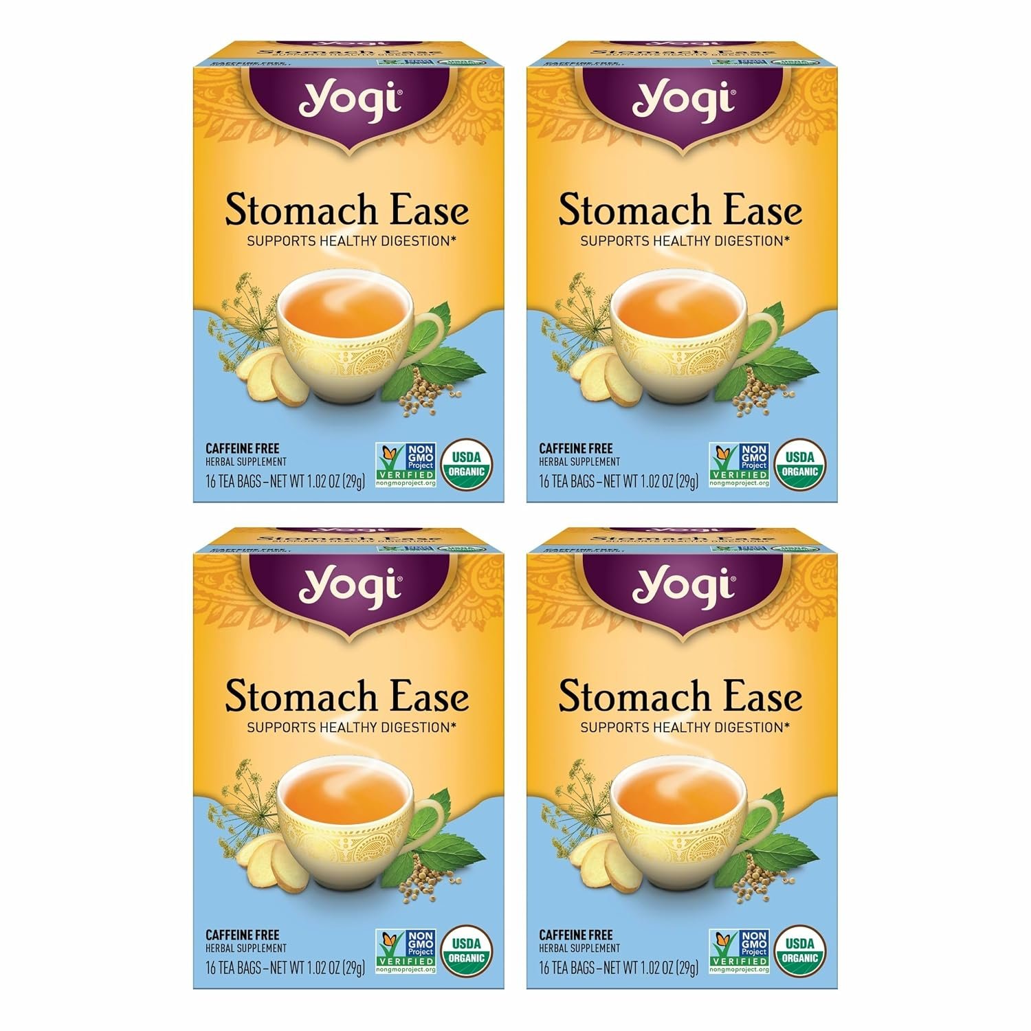 Yogi Stomach Ease Tea, 16 Tea Bags (4 Pack)
