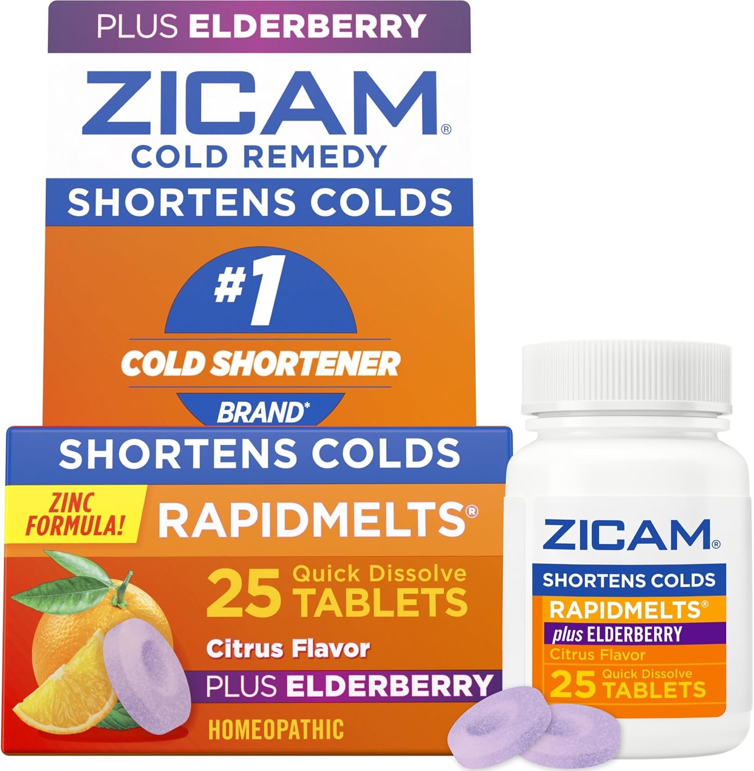 Zicam Cold Remedy RapidMelts Plus Elderberry, Elderberry Citrus, 25 Count